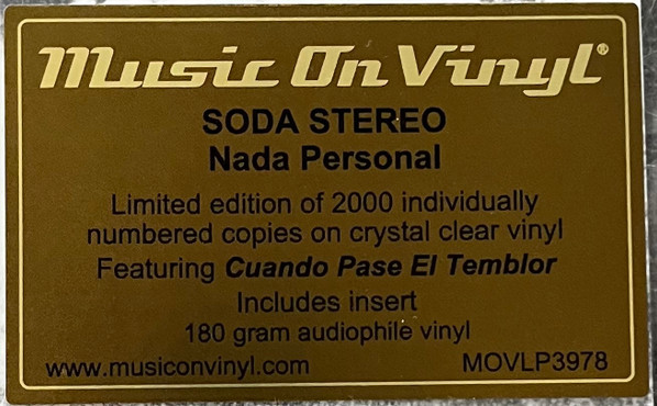 Soda Stereo - Nada Personal - Vinilo (Music On Vinyl, 180g) - Imagen 2